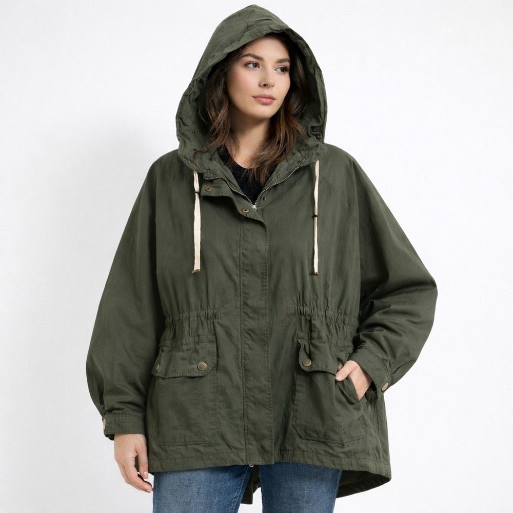 Zara Trafaluc Utility Parka Women XS Olive Green Gorpcore Oversize Hooded Jacket